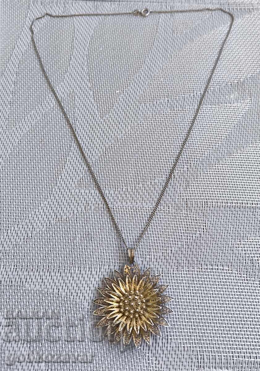 Licitație Colier vintage argint filigran, floare, argint 800 aurit!