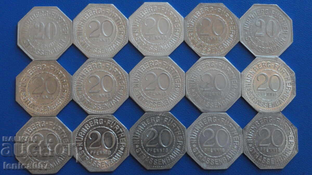 Livrarea Germania (orașul Nürnberg) 1919 - 20 pfennig (notgeld) 15 buc