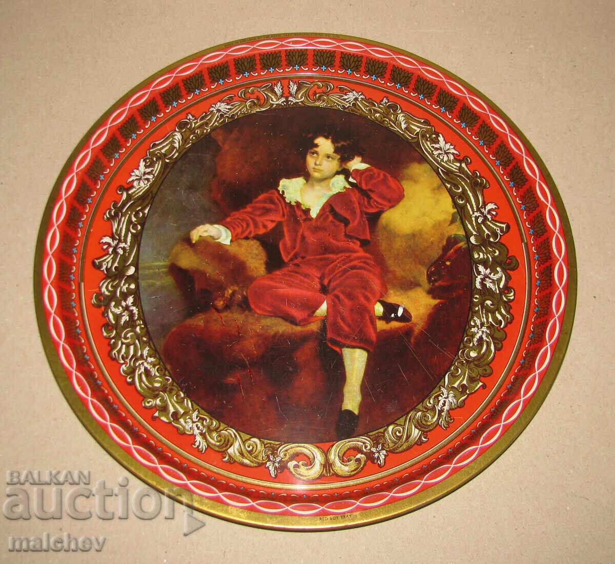 Star angliĭski metalen podnos Momche 32 sm, zapazen