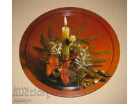 Tavă metalică rusească veche, de Crăciun, 32 cm, excelentă