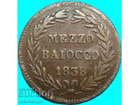 Ватикан мецо байоко 1838 Григори XVI 1831-1846 4,85г медна