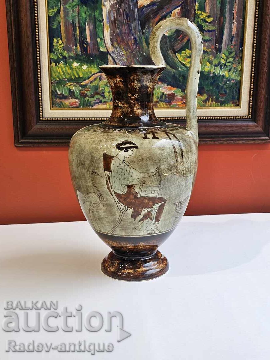 1937g. Frumoasă cană grecească din ceramică pentru apă cu ștampilă cu preț € 36.00 | 70.41 BGN 1937g. Frumoasă cană grecească din ceramică pentru apă cu ștampilă cu preț € 36.00 | 70.41 BGN