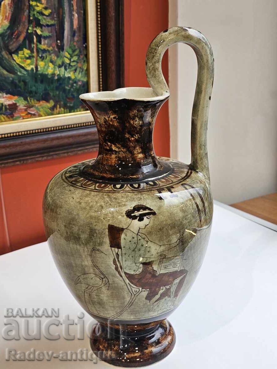 1937g. Frumoasă cană grecească din ceramică pentru apă cu ștampilă 1937g. Frumoasă cană grecească din ceramică pentru apă cu ștampilă