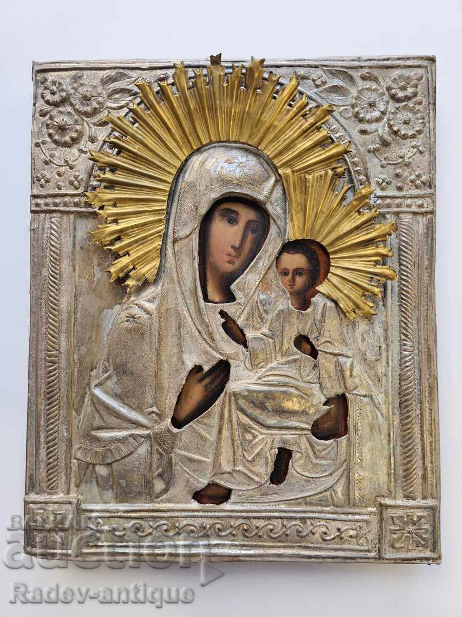 Veche icoană ortodoxă rusă din secolul al XIX-lea Maica Domnului cu Pruncul
