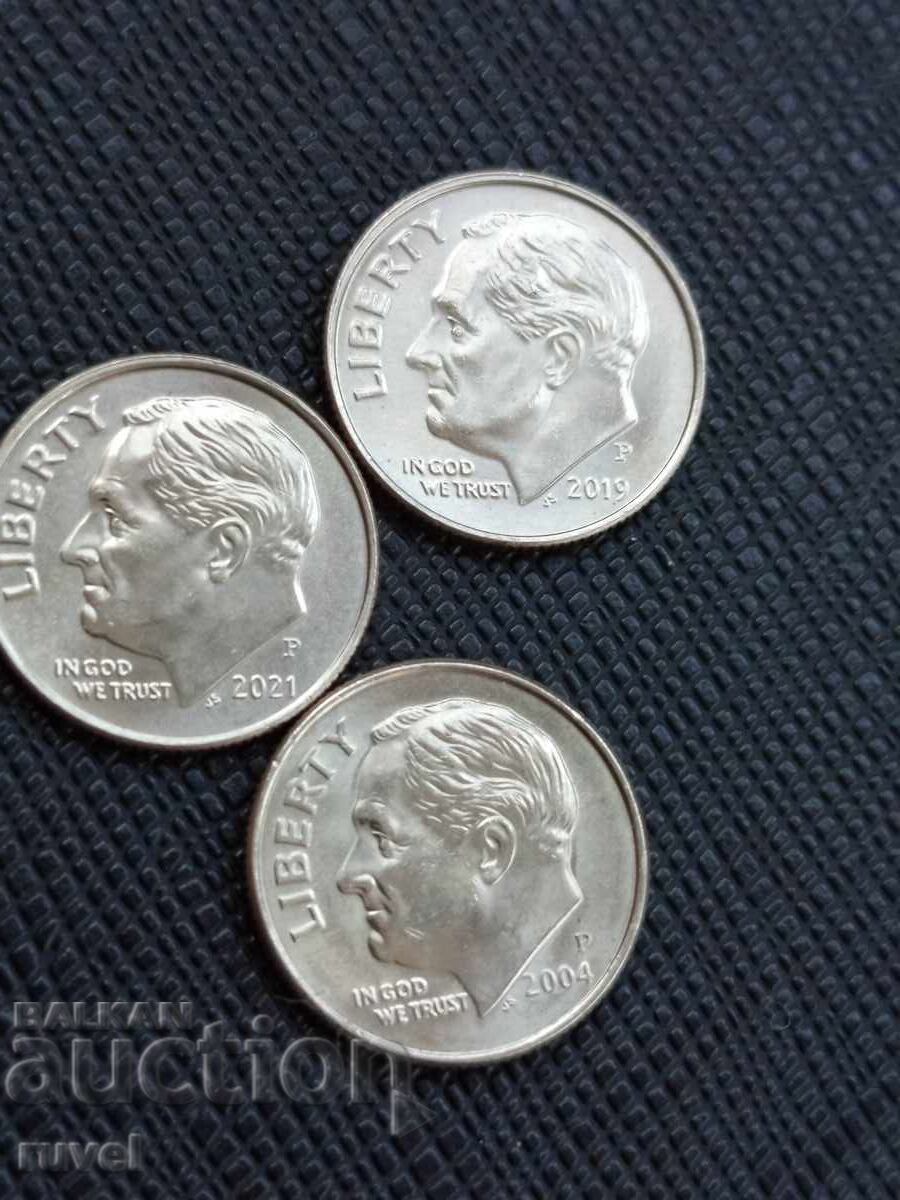 SUA, 1 dime 3 buc., ani diferiți SUA, 1 dime 3 buc., ani diferiți