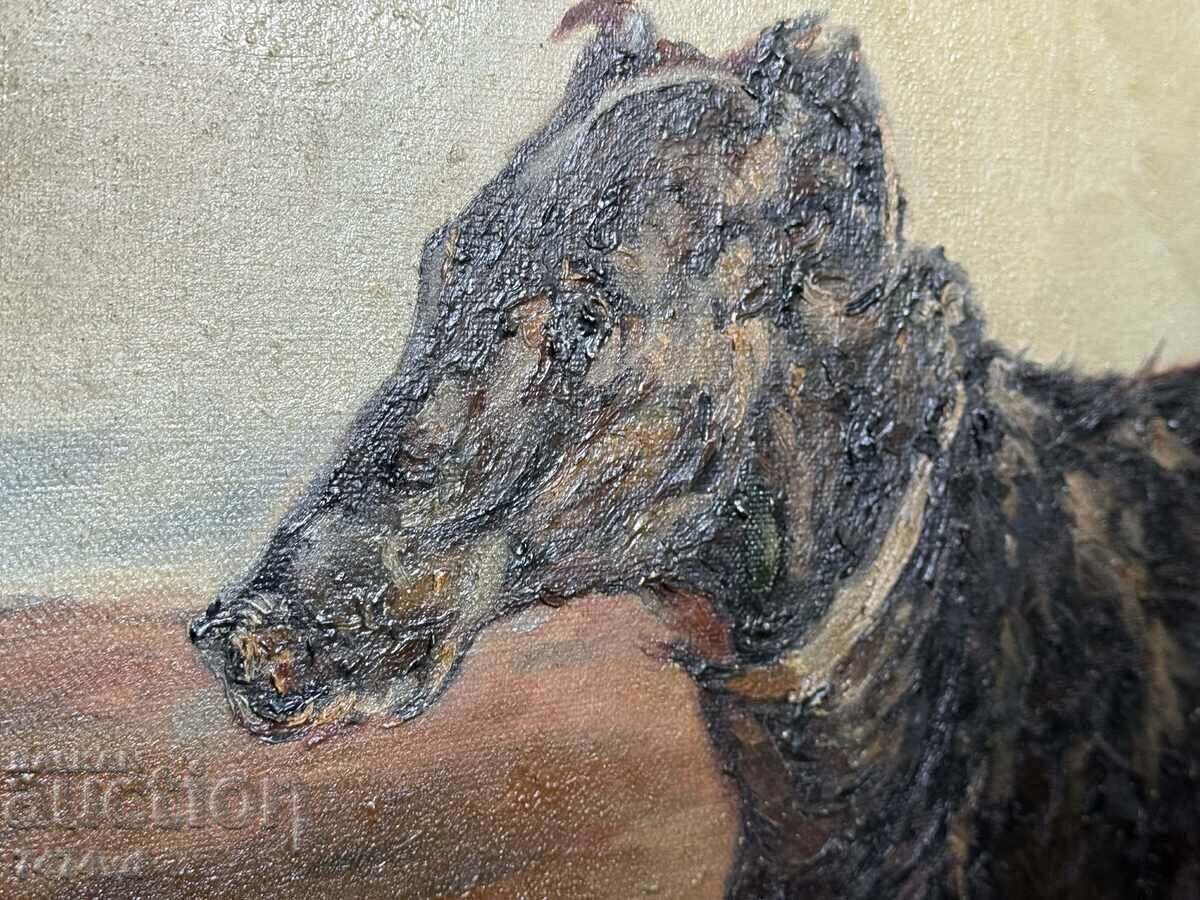 Pictură în ulei antică „Borzoi ruși” – Dimensiune muzeală - 5 Pictură în ulei antică „Borzoi ruși” – Dimensiune muzeală - 5
