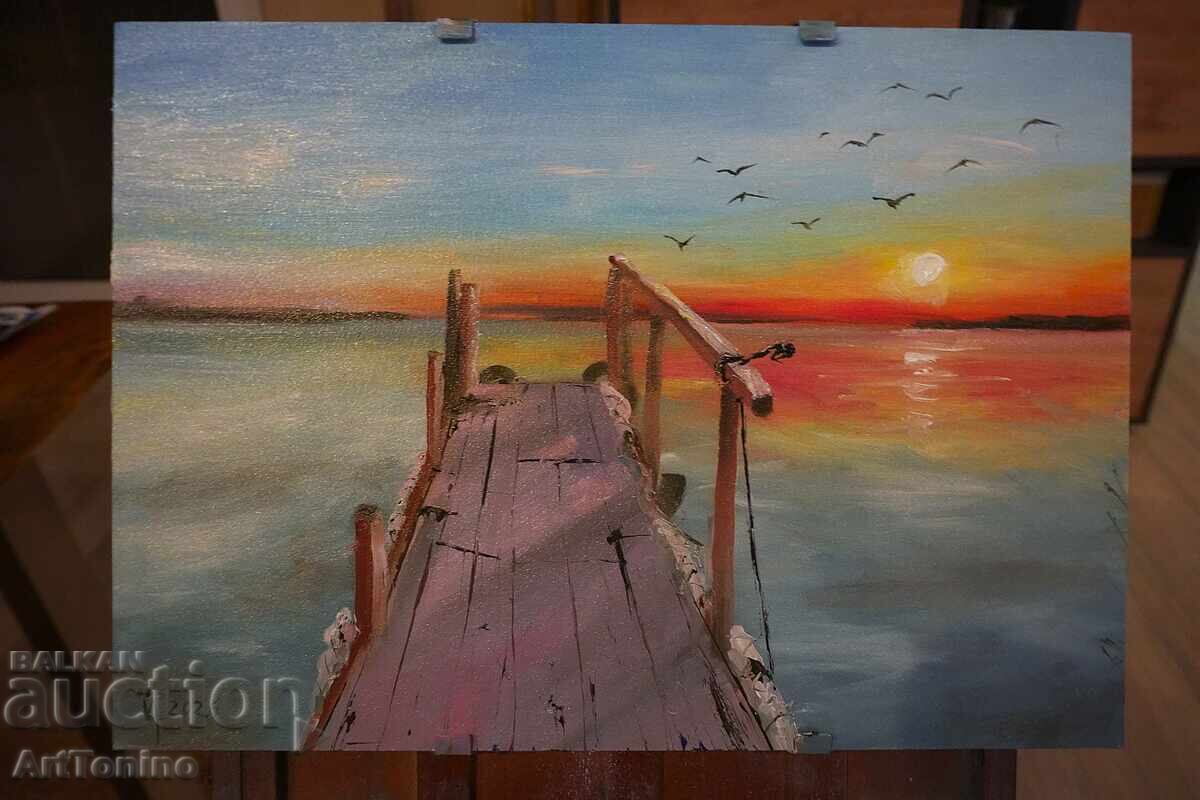 Pictură în ulei - Apus de soare - Peisaj marin - A. Iordanov cu preț € 19.50 | 38.14 BGN Pictură în ulei - Apus de soare - Peisaj marin - A. Iordanov cu preț € 19.50 | 38.14 BGN