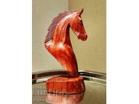 Wood carving with image of a horse, handmade
