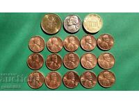 Lot de cenți SUA + 2 monede europene - 18 buc