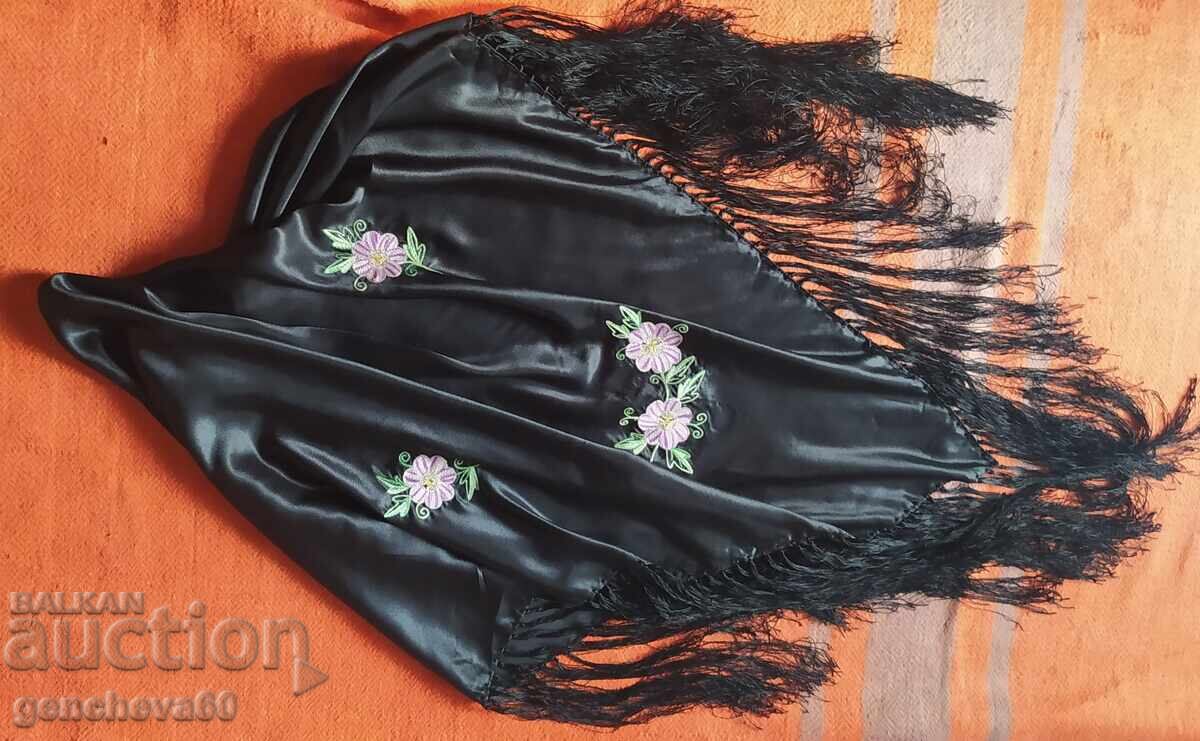 EȘARFĂ ETNICĂ - SATEN NEGRU