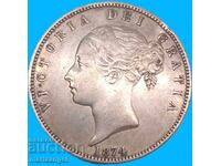 Μεγάλη Βρετανία 1/2 κορώνα 1874 ασήμι - σπάνιο