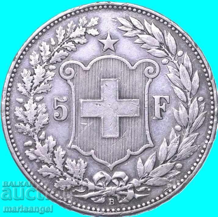 Elveția 5 Franci 1907 Helvetia 24,88 g argint - 5