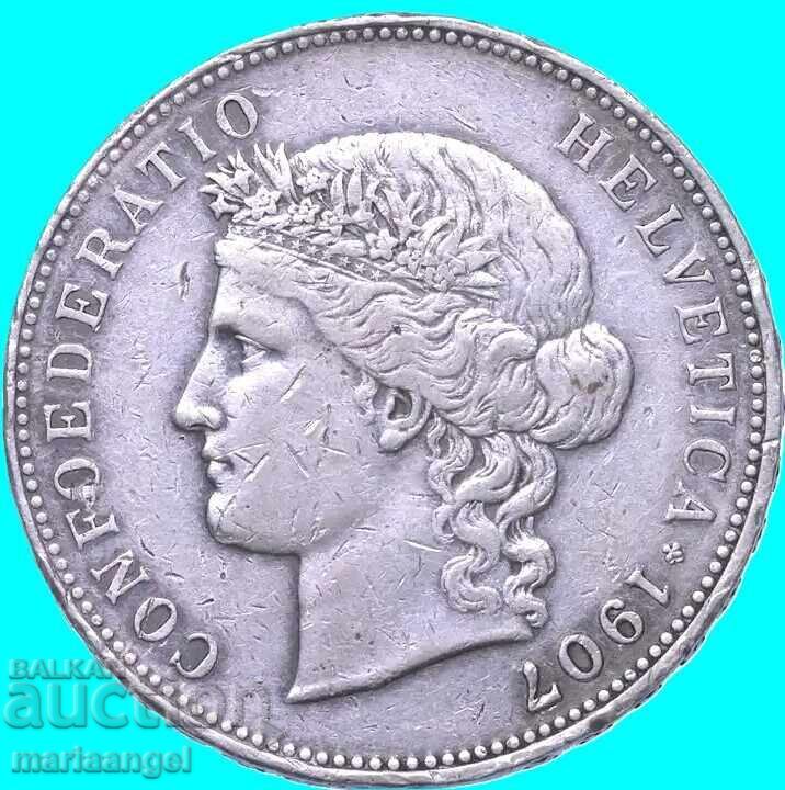 Elveția 5 Franci 1907 Helvetia 24,88 g argint - 6
