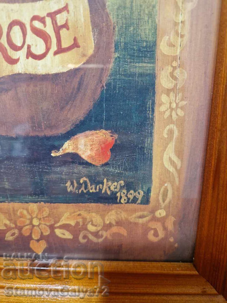 Unică pictură de artă antică, ulei pe placaj, de autor - 6