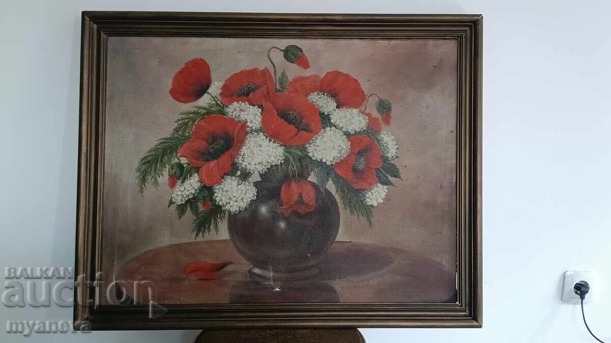 Veche pictură în ulei pe pânză în ramă de lemn - 5