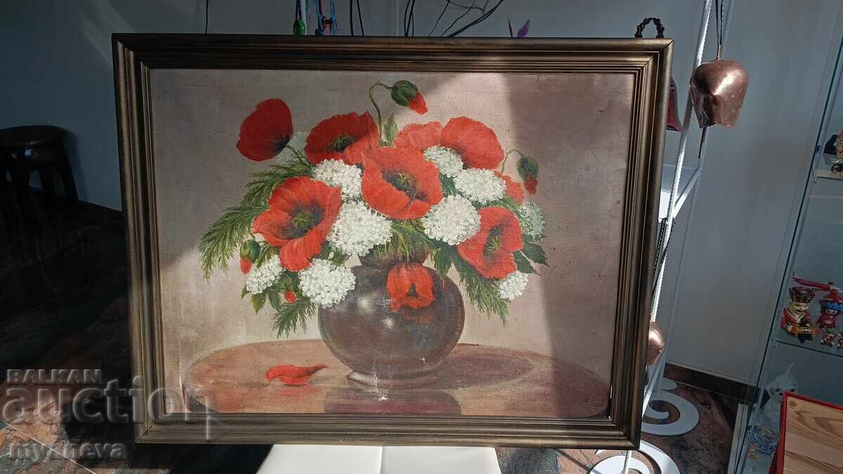 Old oil painting on canvas in a wooden frame - 7
