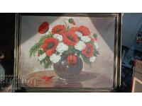 Old oil painting on canvas in a wooden frame
