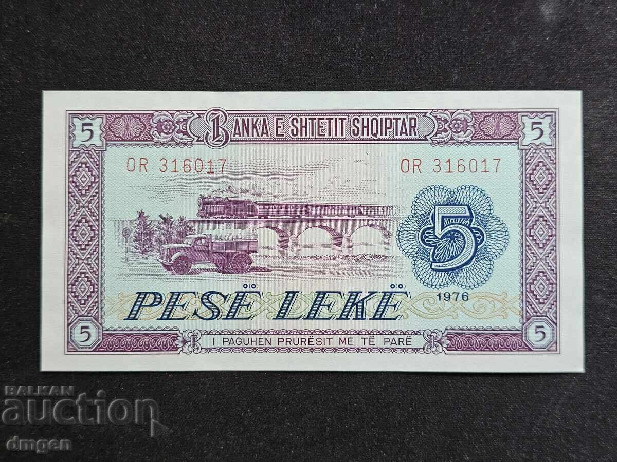 5 lekë Shqipëri 1976 UNC