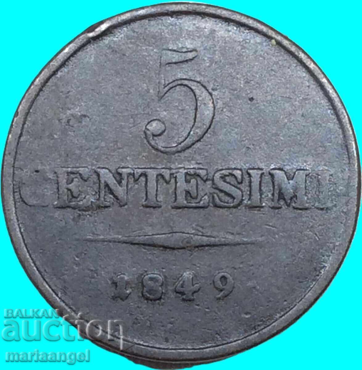 Lombardia Veneția 5 centesimi 1849 Italia M - Milano - rar cu preț € 14.40 | 28.16 BGN