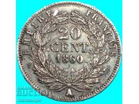 20 centimes 1860 Franta A-Paris Napoleon III argint