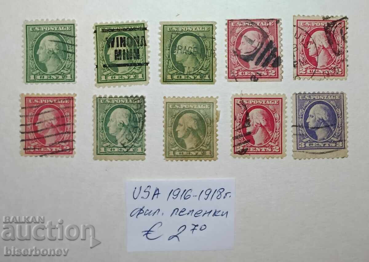 1916 - 1918, USA, with postage stamps 1916 - 1918, USA, with postage stamps
