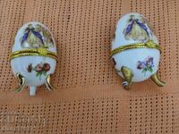 2 mici cutii de ouă din porțelan de 7 cm cu Romeo și Julieta