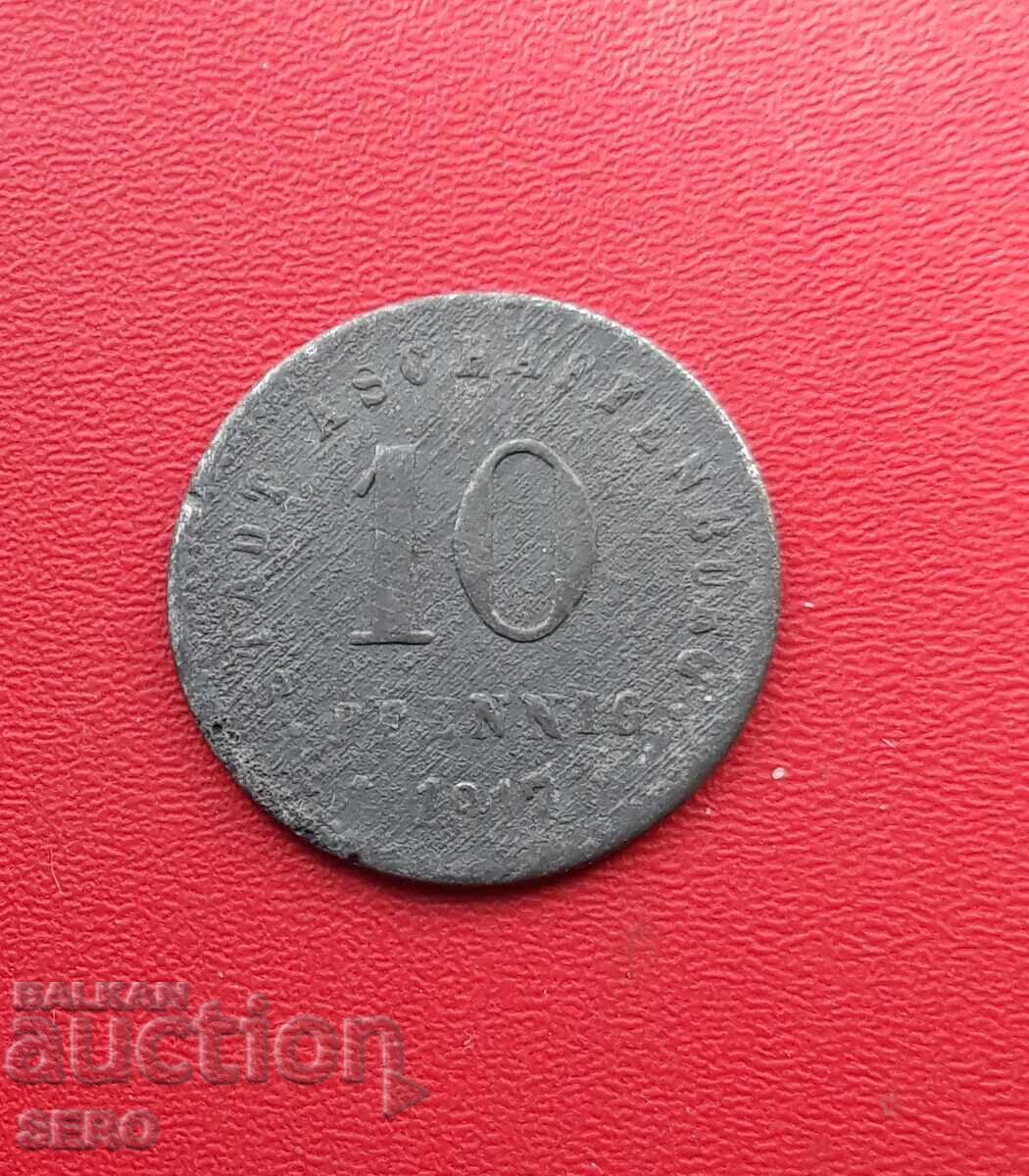 Γερμανία-Βαυαρία-Aschaffenburg-10 Pfennig 1917