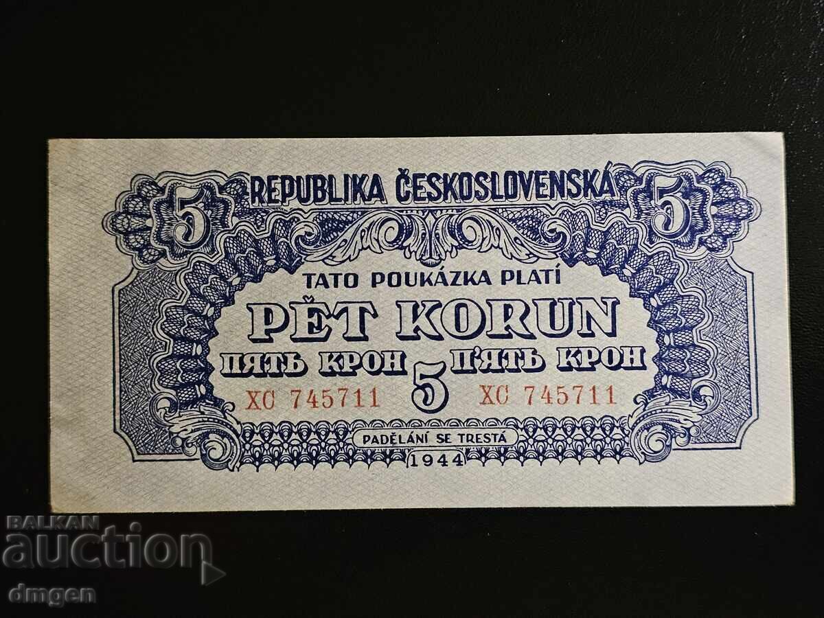 5 Czechoslovakia Koruna 1944