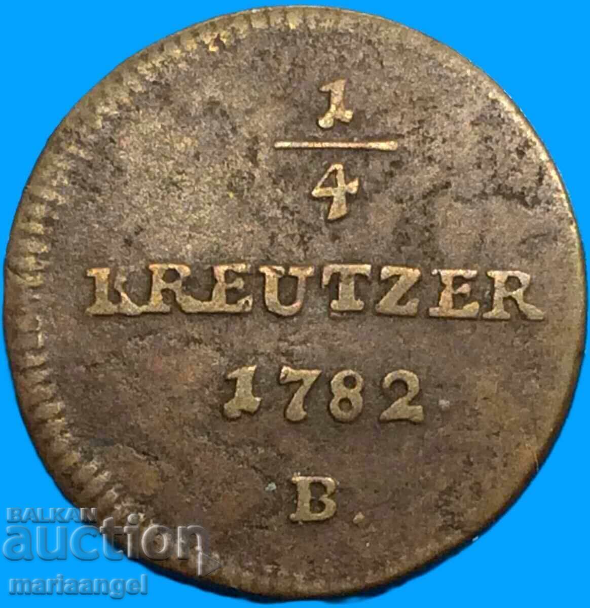 Licitație 1/4 Kreuzer 1782 Austria B - Kremnitz Joseph II - rar Licitație 1/4 Kreuzer 1782 Austria B - Kremnitz Joseph II - rar