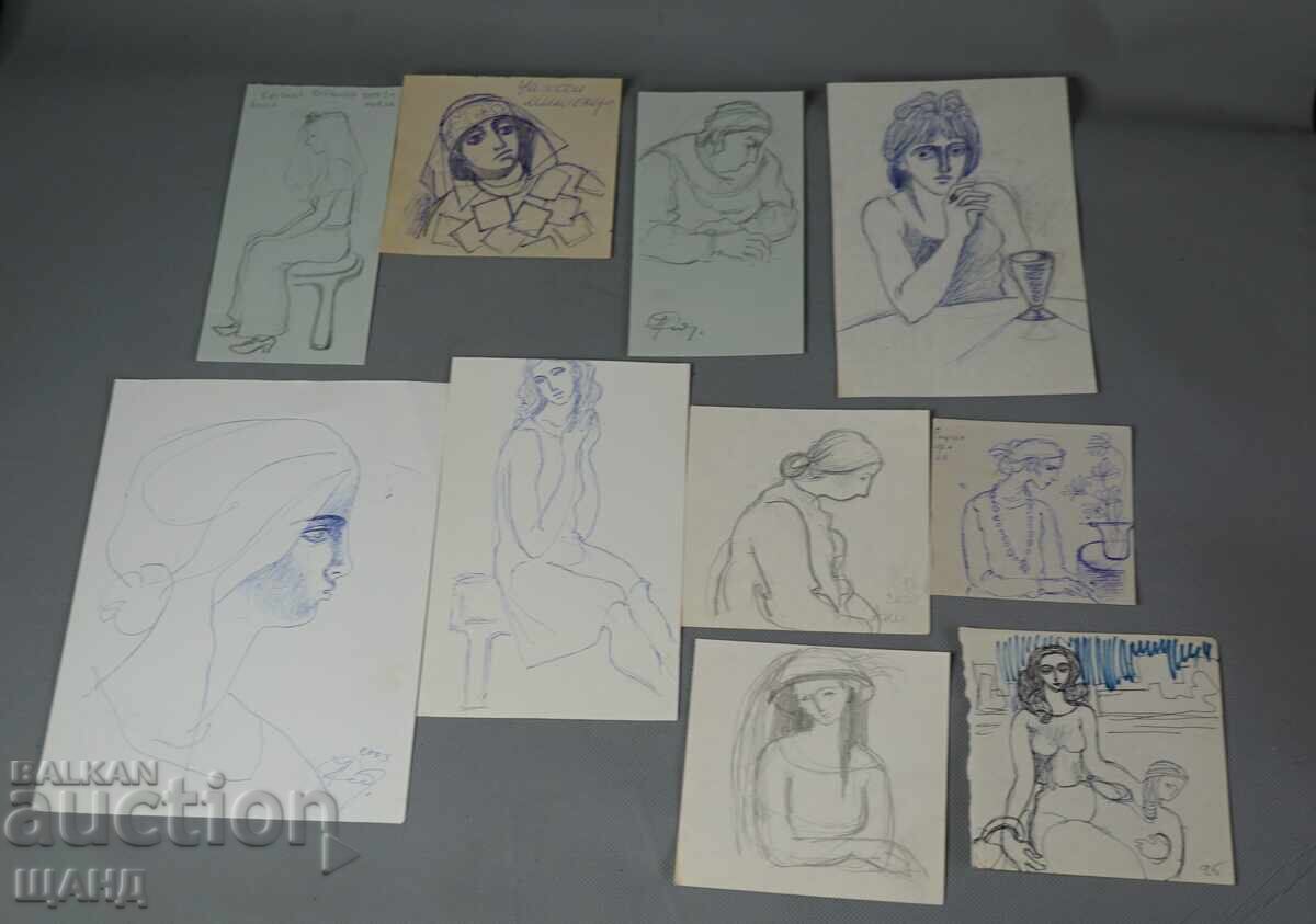 Λοτ 10 Παλιά αριστοτεχνικά σχέδια πορτρέτα, ερωτικά