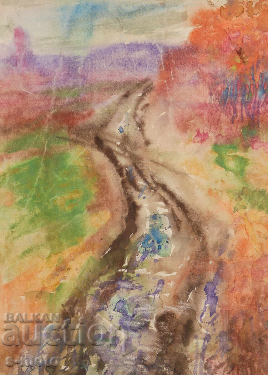 Licitație Tablou acuarelă peisaj de primăvară