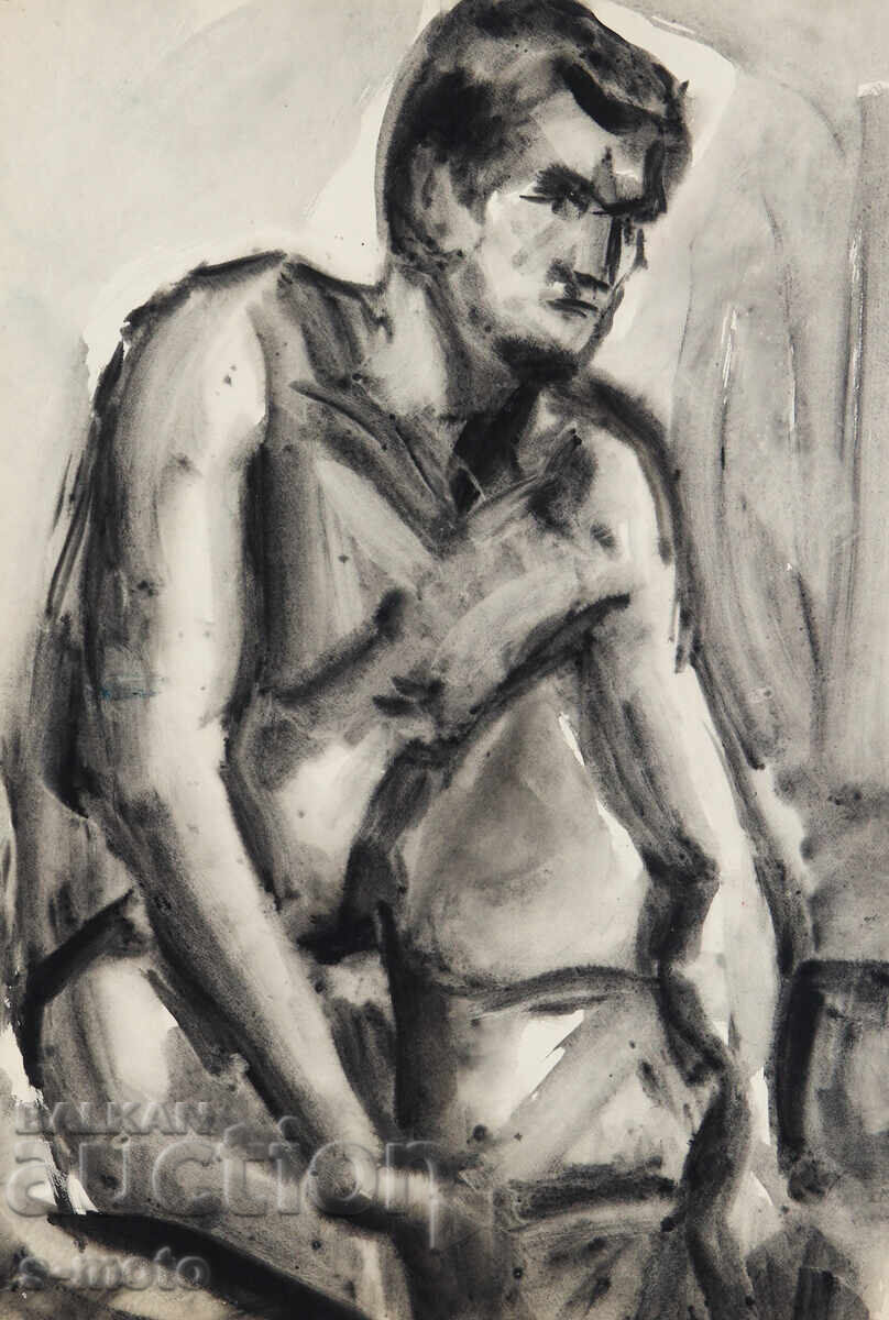 Kартина акварел мъжки портрет голо тяло с цена € 120.00 | 234.70 лв.