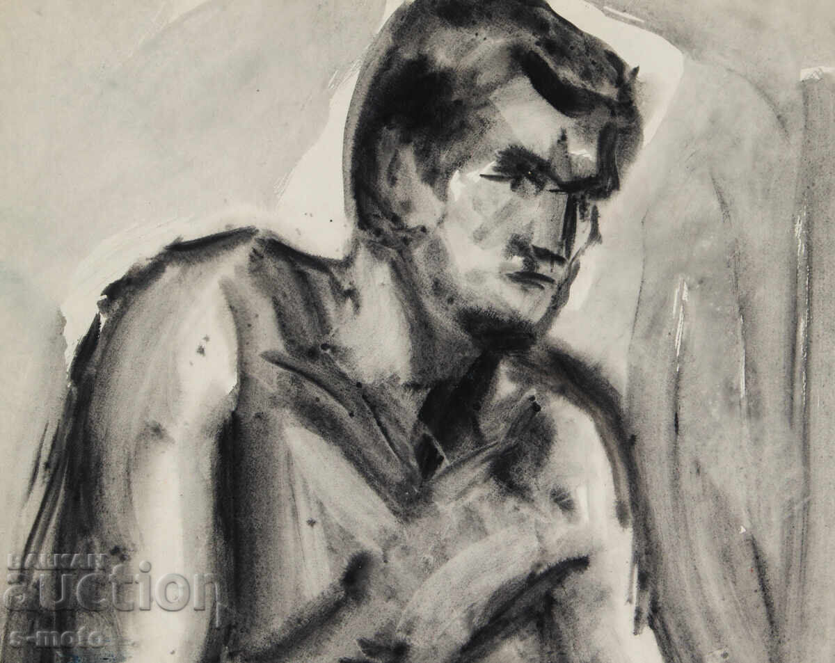 Доставка на Kартина акварел мъжки портрет голо тяло