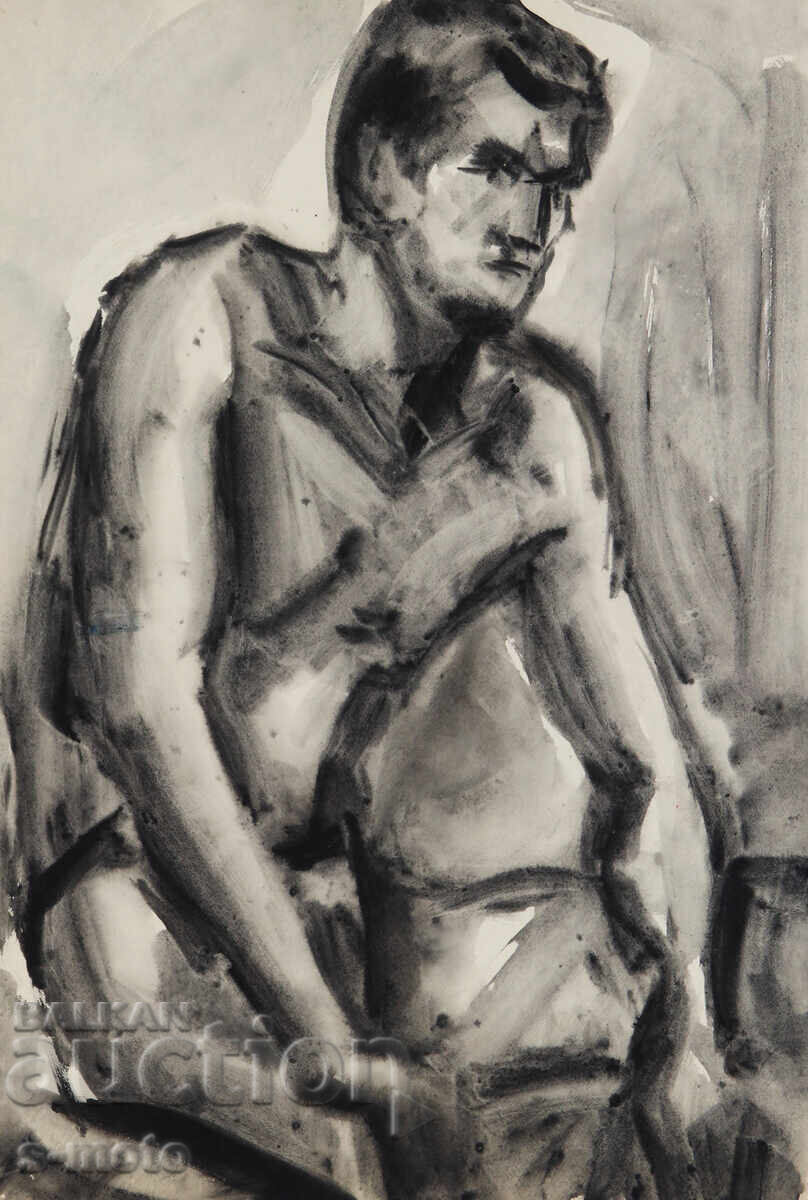 Kартина акварел мъжки портрет голо тяло