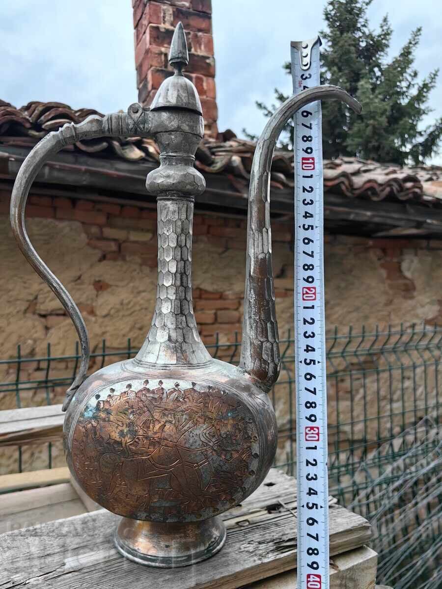 1.595 KG IBRIQ VECHI MARE MASIV DIN CUPRU CU GRAVURI BOGATE ZDR - 6