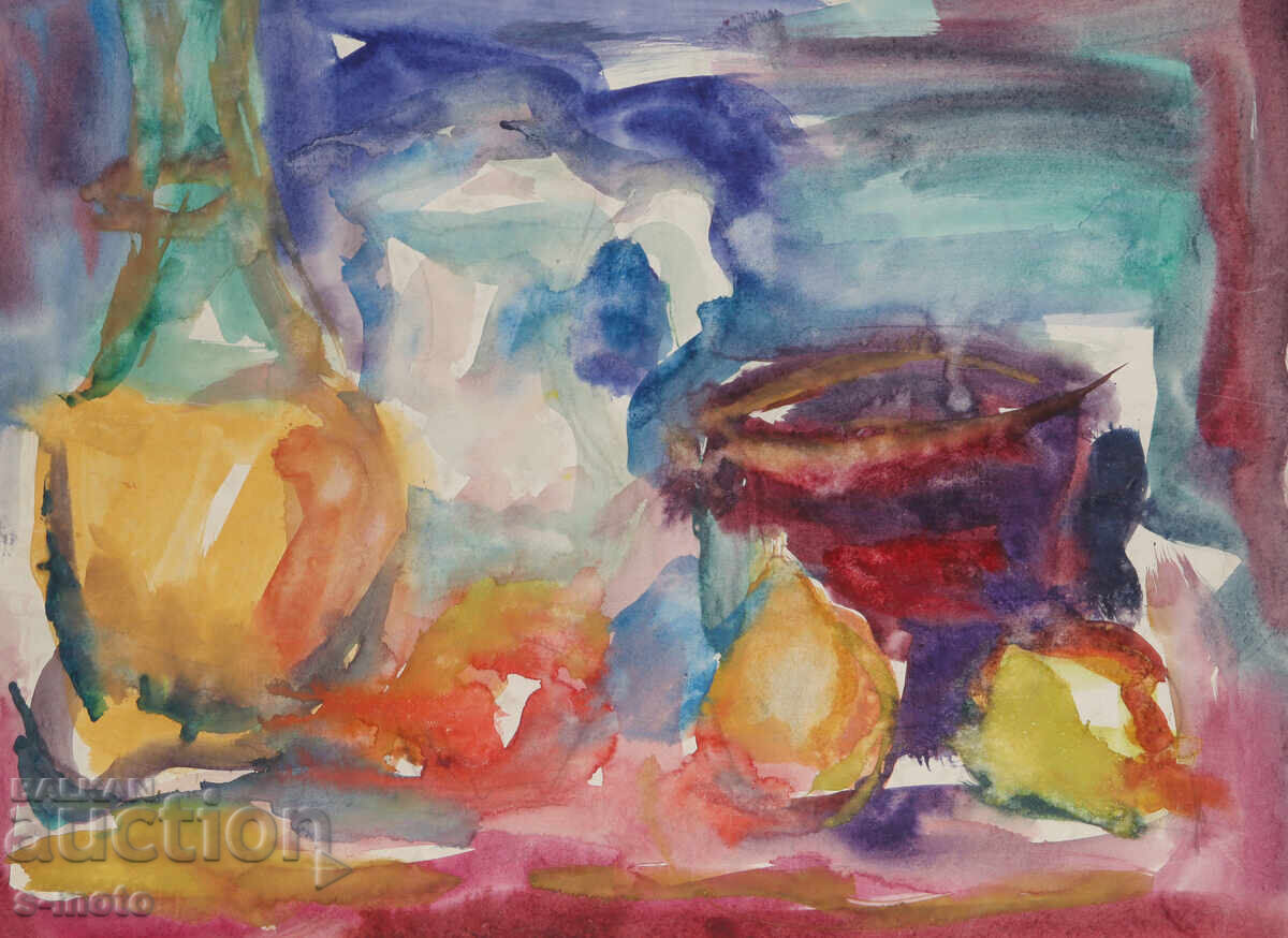 Pictură acuarelă natură moartă cu fructe