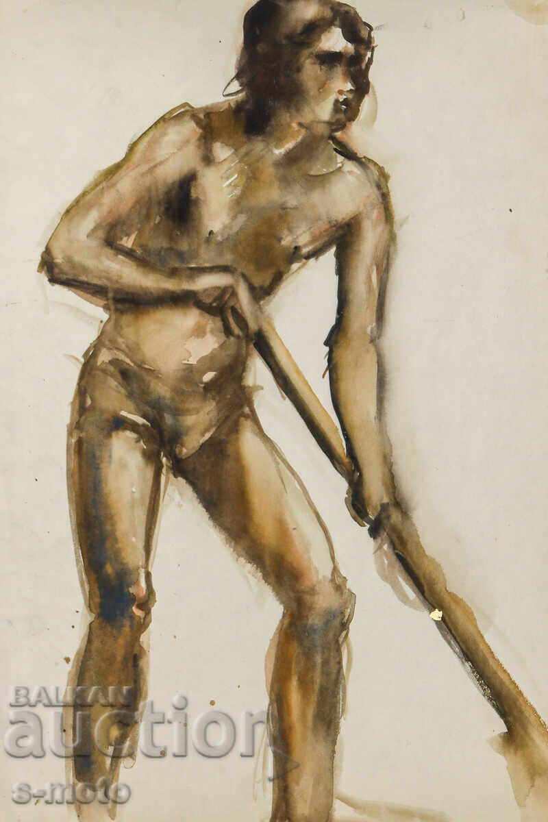 Δημοπρασία Πίνακας ακουαρέλα ανδρικό πορτρέτο γυμνό σώμα Δημοπρασία Πίνακας ακουαρέλα ανδρικό πορτρέτο γυμνό σώμα