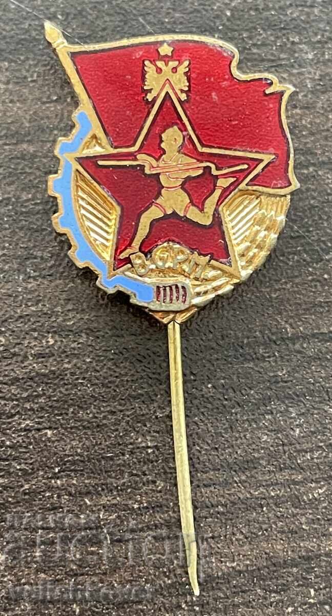 43072 Albania GTO badge Ready for Labor and Defense enamel 60s
