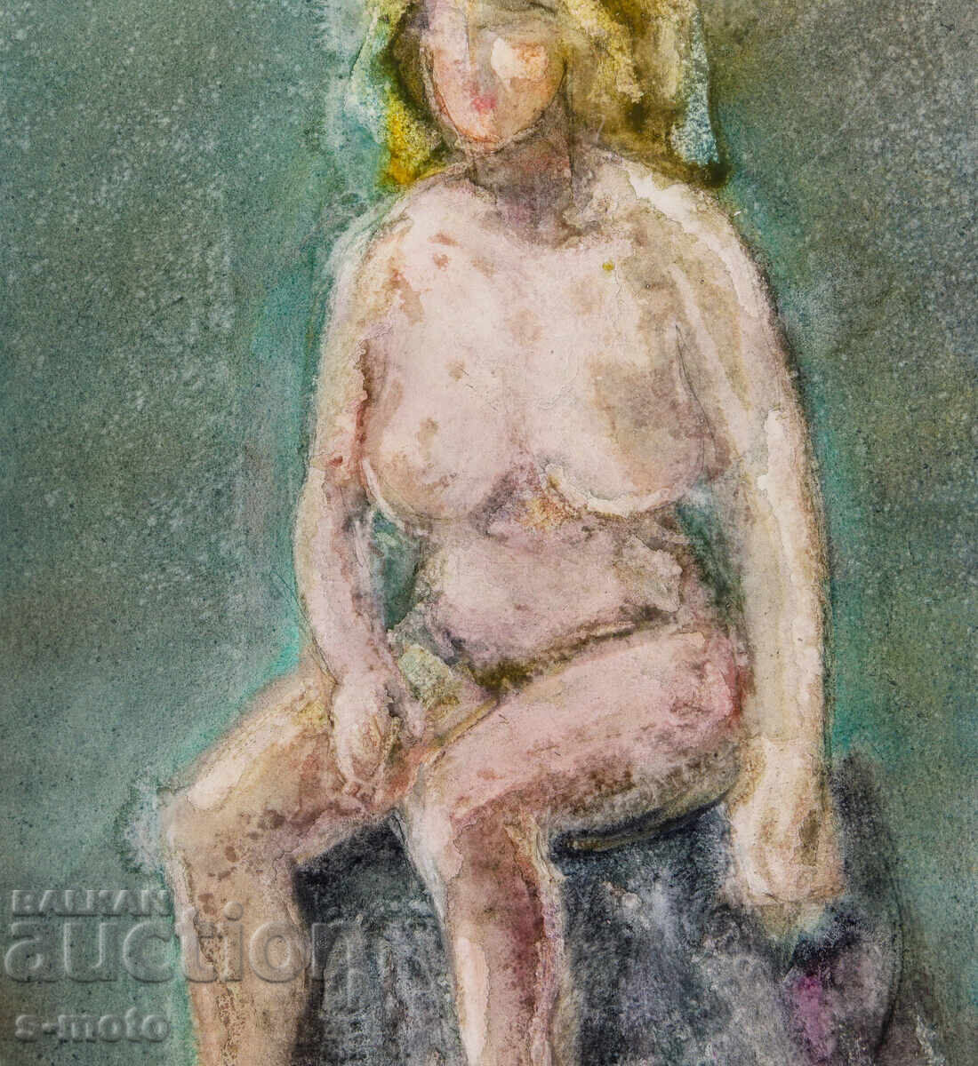 Pictură acuarelă portret feminin corp gol - 5