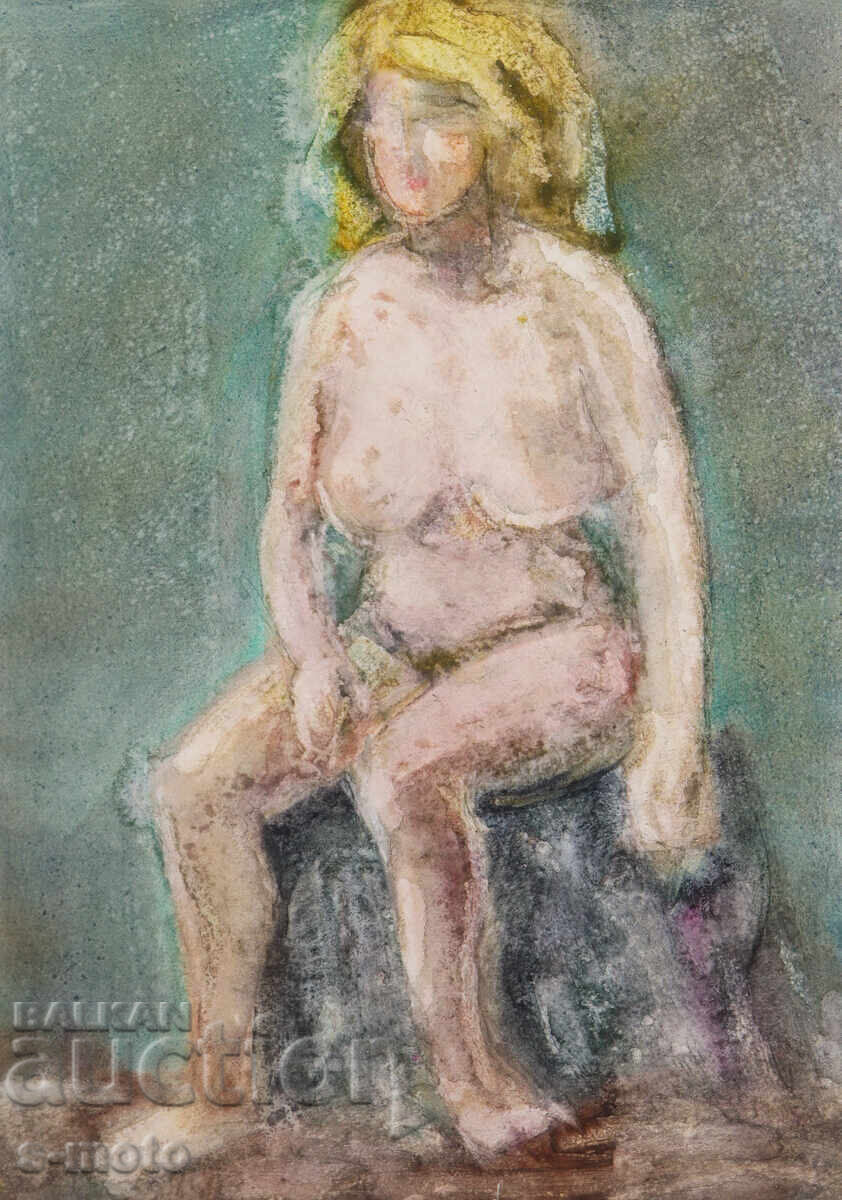 Pictură acuarelă portret feminin corp gol