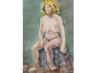 Pictură acuarelă portret feminin corp gol