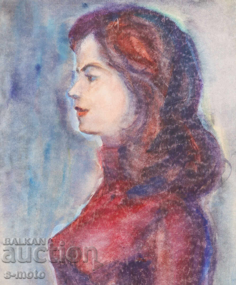 Έργο ζωγραφικής με ακουαρέλα, γυναικείο πορτρέτο Έργο ζωγραφικής με ακουαρέλα, γυναικείο πορτρέτο