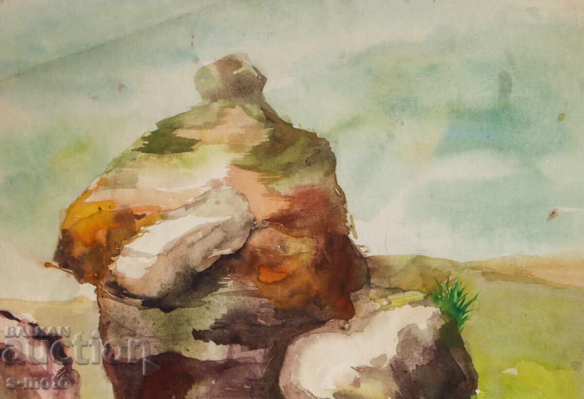 Доставка на Kартина акварел пейзаж скали