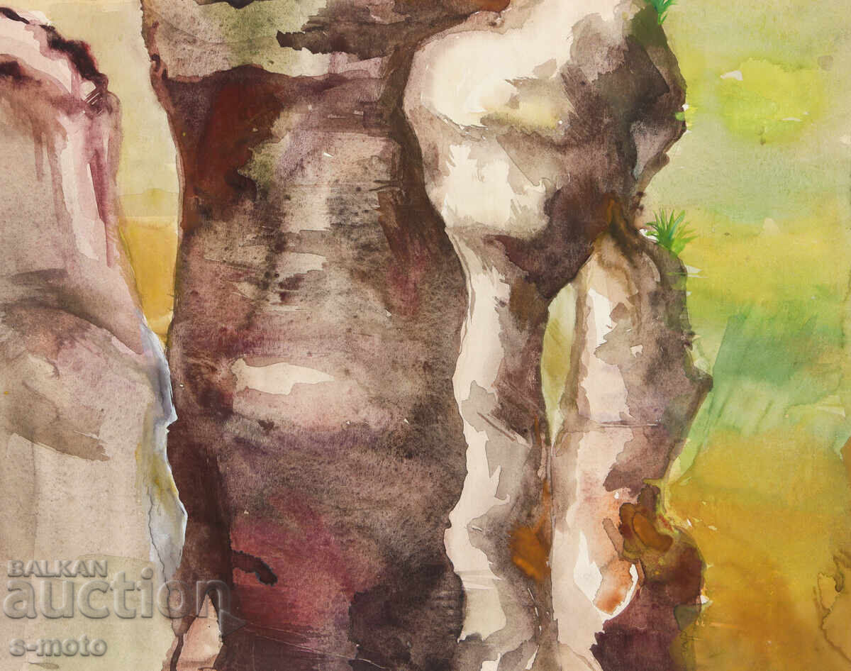 Kартина акварел пейзаж скали - 6