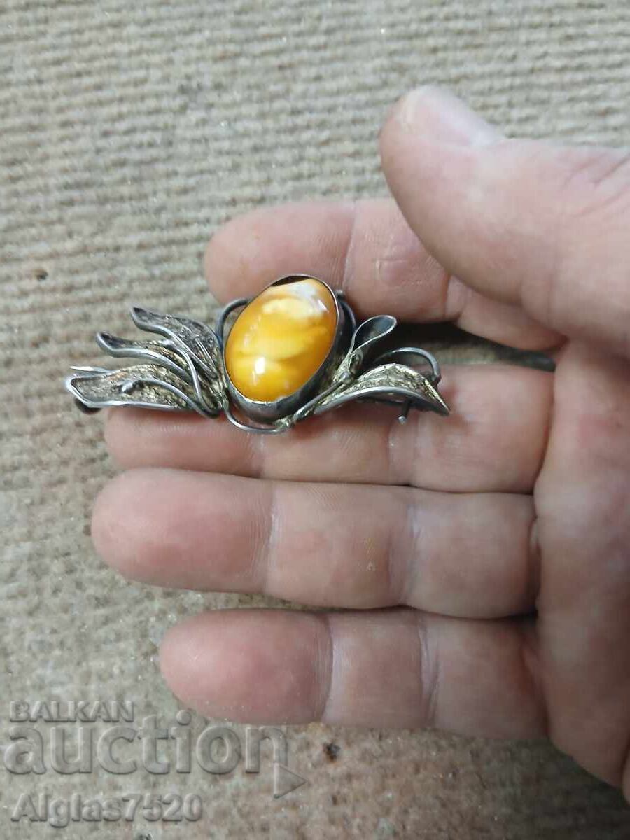 Old, worn, silver brooch with stone with price € 50.00 | 97.79 BGN