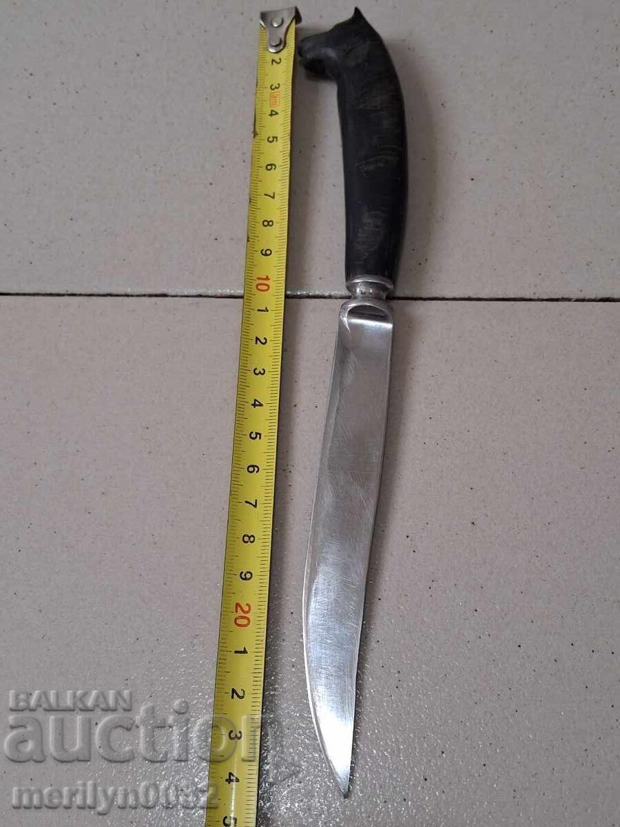 Livrarea Cuțit de vânătoare cu teacă pentru mezeluri subțiri, mâner din corn de bivol