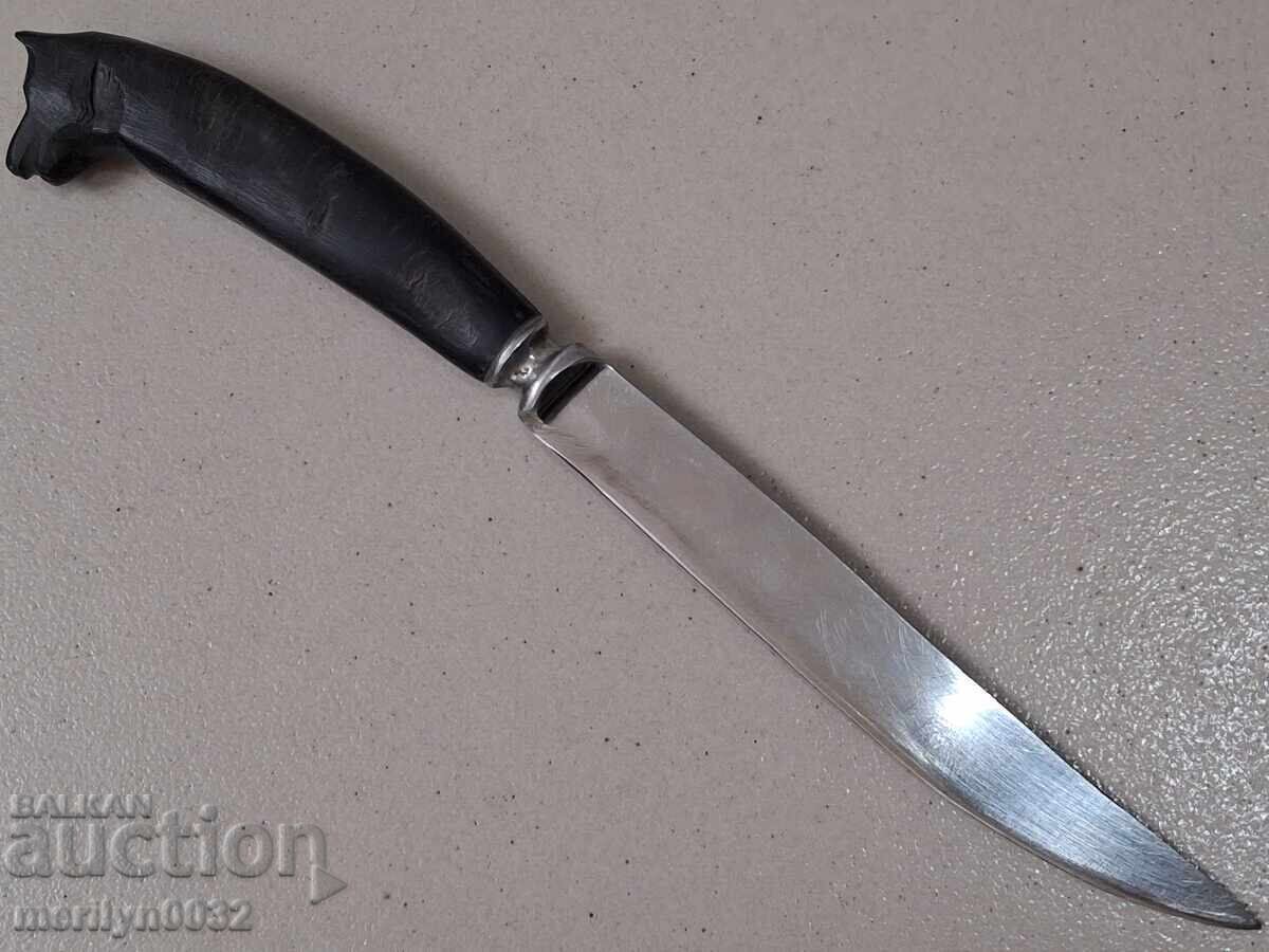 Cuțit de vânătoare cu teacă pentru mezeluri subțiri, mâner din corn de bivol - 5