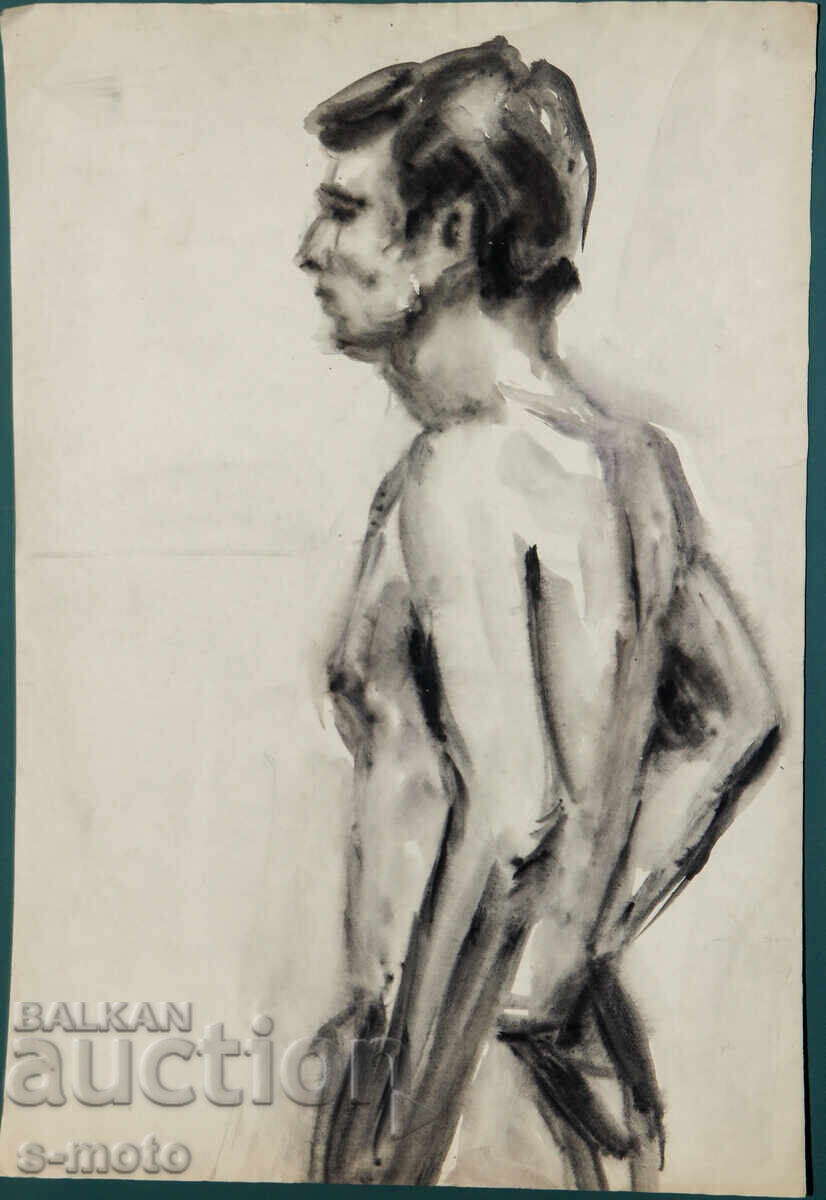 Πίνακας ακουαρέλα ανδρικό πορτρέτο γυμνό σώμα με τιμή € 110.00 | 215.14 BGN