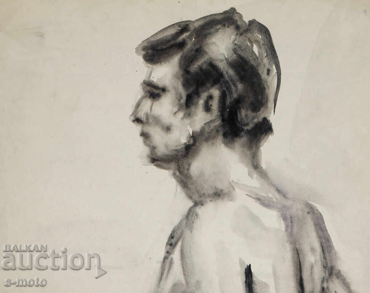 Δημοπρασία Πίνακας ακουαρέλα ανδρικό πορτρέτο γυμνό σώμα