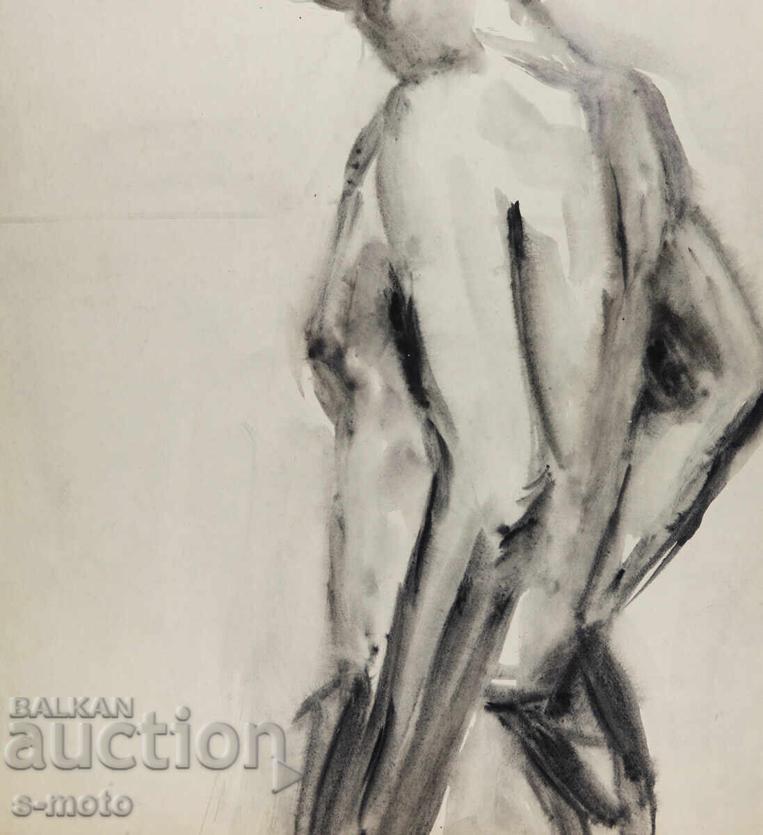 Παράδοση Πίνακας ακουαρέλα ανδρικό πορτρέτο γυμνό σώμα